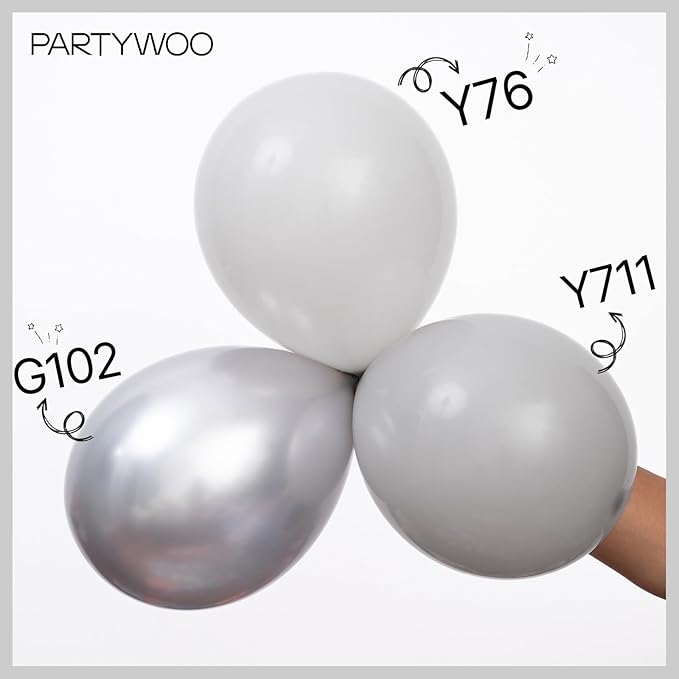 PartyWoo Gray Balloons 100 pcs Different Sizes of 18 12 10 5 Inch Matte Grey Latex Balloon Arch Kit Garland for Baby Shower Gender Reveal Graduation Elephant Birthday Party Decorations Gray-Y71
