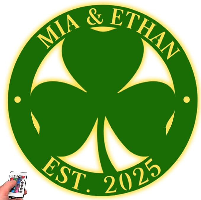 Custom St. Patrick's Day Shamrock Metal Sign – Personalized Lucky Irish Door Wreath, LED Wall Art, Festive Ornament for St. Patrick's Day Party, Front Door, Home, and Wall Decorations Gifts for Lover