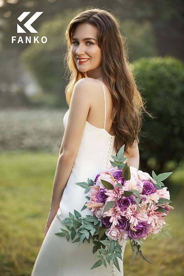 FANKO Rose Artificial Flowers Combo for DIY, Fake Purple Rose Silk Flowers Greenery, Faux Flowers for Wedding Bridal Bouquet, Baby Shower, Table Centerpieces, Floral Arrangement, Party Home Decoration