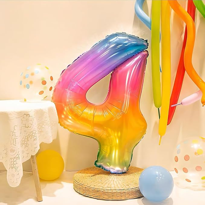 Rainbow Number 4 Balloon 40 Inch Rainbow 4 Balloon Giant Helium Foil Number 0 to 9 Balloons Birthday Wedding Party Digital Decorations Number 4