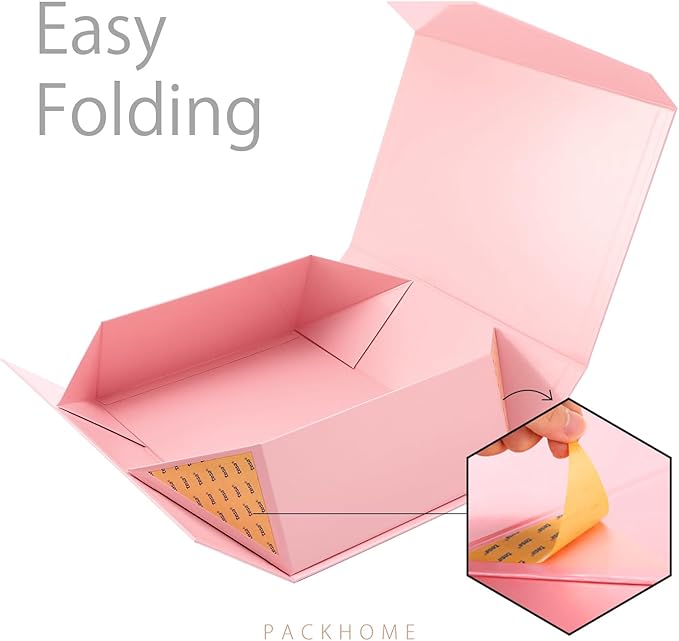 PACKHOME 6 Large Gift Boxes with Lids 13.5x9x4.1 Inches, Sturdy Collapsible Gift Boxes with Magnetic Closure (Glossy Pink)