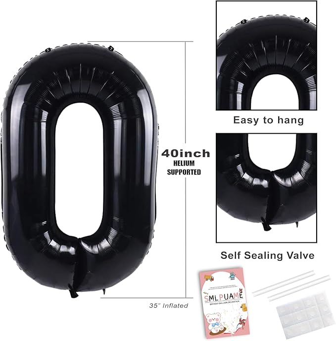 Smlpuame 40 inch Number Balloon 0-9 Black Large Number 22 Balloons,Digital Balloons for Birthday Party Celebration Decorations Supplies, Helium Foil Number Balloons for Wedding Anniversary