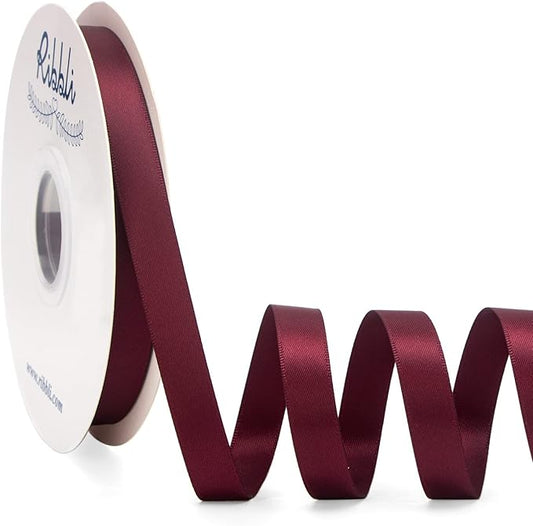 Ribbli Dark Burgundy Satin Ribbon Double Faced Satin 1/2 inch x Continuous 50 Yards-Burgundy Ribbon for Gift Wrapping Crafts Wedding Decoration Bows Bouquet Floral Arrangement