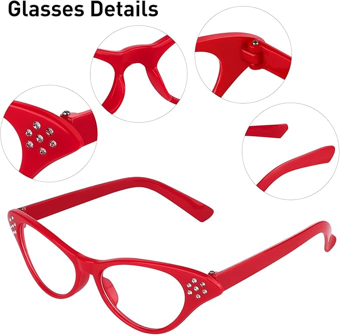 Aneco 6 Pack 50s Set Chiffon Scarf Cat Eye Glasses Bandana Tie Headband Earrings