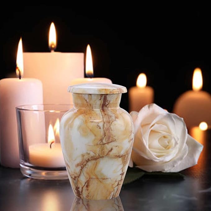 Small Keepsake Cremation Urns for Human Ashes - Marble Finish Metal Keepsake Urn - Mini Cremation Urn for Pet Ashes - Handcrafted Memorial Urn - Funeral Urns with Velvet Bag (Monalisa)