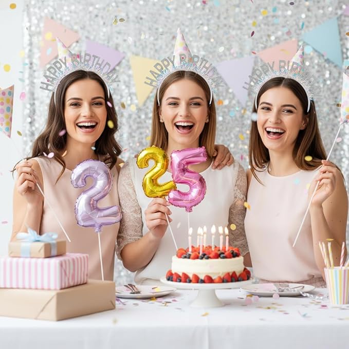 Birthday Headband Tiara, Happy Birthday Headband Tiara Accessories for Women, Silver Tiaras Crown Accessories Decorations Party Favors for Girl Princess