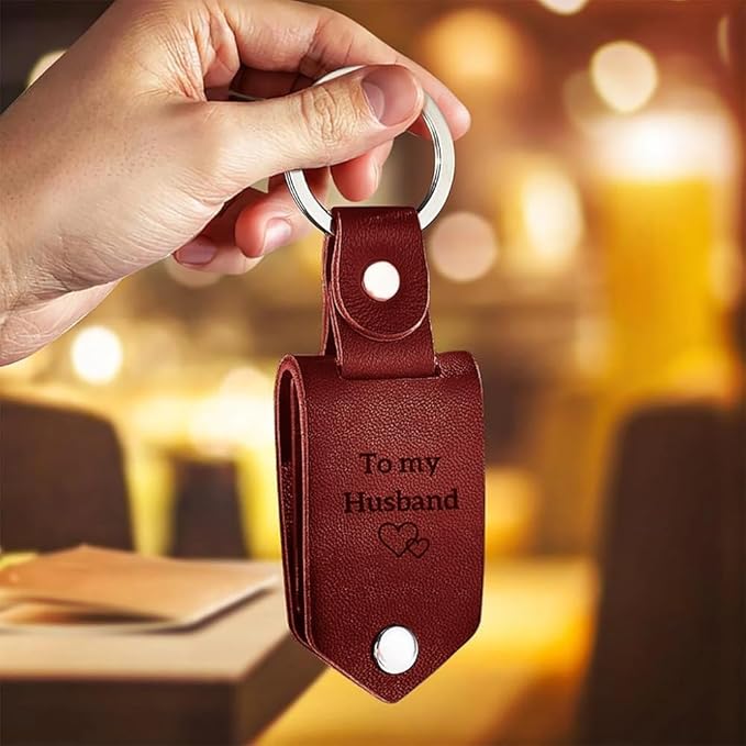 Personalized Photo/Text Leather Keychain for Men Womens Custom Picture Key Chains Memorial Gifts for Family Lover