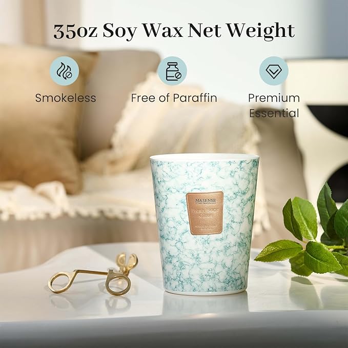 M&SENSE Extra Large Candle 35oz 150H FreshSageCitrus Scented, 3 Wick Highly Scented Jar Candle, XL Large Christmas Gift Candle for Women, Long Lasting Burning for Holiday, Thanksgiving, Christmas