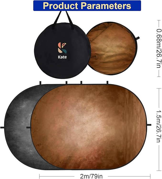 Kate Collapsible Backdrop Pop Up Photo Backdrops Grey Brown Portable Background for Portrait Photography, for Video Conference, for Live Stream, 5x6.5ft