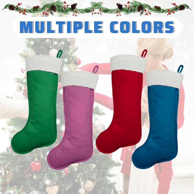 Christmas Stockings for Family Holiday Decorations and Xmas Tree Fireplace (6, Pink-Grain-Large)