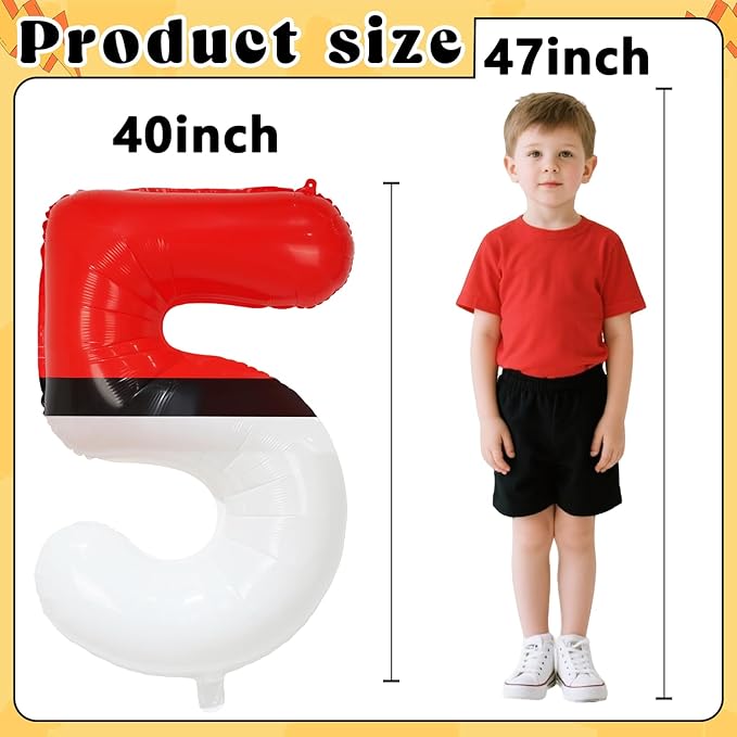 YIIHMEI 40 Inch Number 5 Balloons Birthday Party Decorations, Red and White Theme Large Balloon Decor Supplies for Kid's