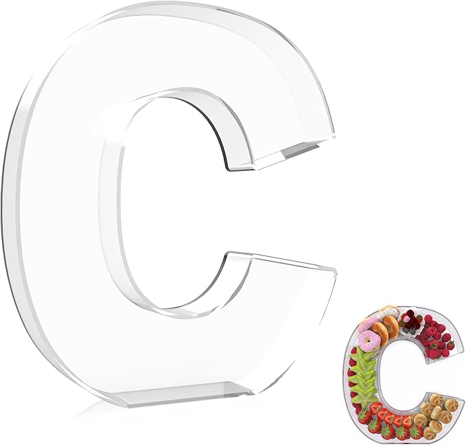 13.8" Extra Large Acrylic Letter Charcuterie Board Box, Reusable Fillable Letter Cake Candy Dish Display Serving Tray for Birthday Anniversary Party Decoration (C)