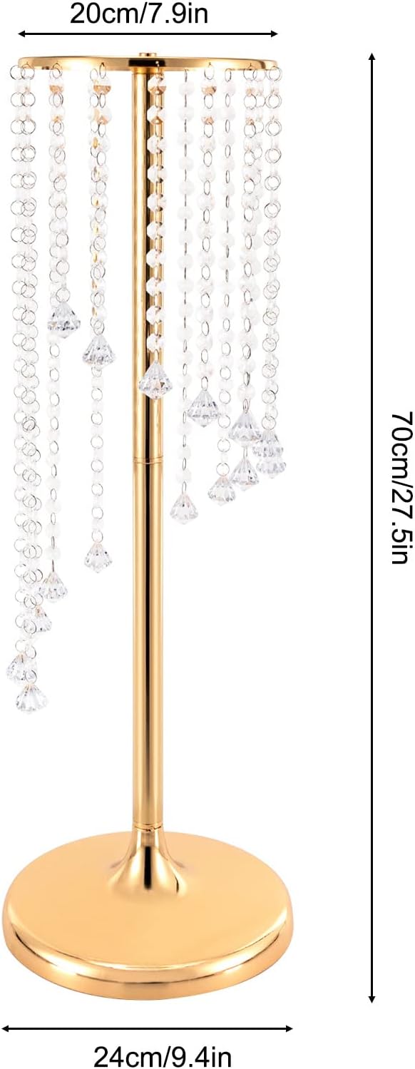 Wedding Centerpieces Gold Vases,10PCS Metal Flower Candle Holder with Sparkling Crystal Beads,Crystal Flower Vase Metal Flowers Stand for Party Tables Decorations (27.5in Gold-1)
