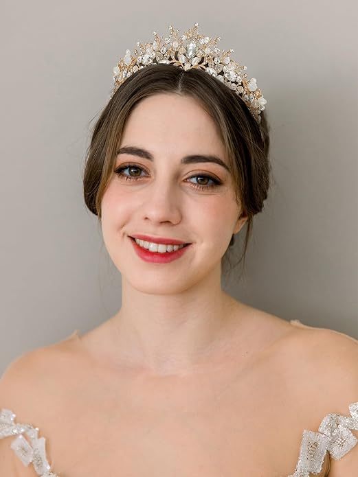 SWEETV Jeweled Wedding Tiaras and Crowns for Women, Metal Princess Tiara Queen Crown for Bride, Bridal Headpieces for Birthday Quinceanera Pageant Prom