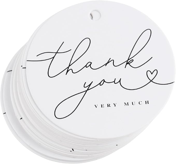 120 Pack Thank You Gift Tags, 2.5" x 2.5" Round Pre-Punched Hole Hanging Bag Tag for Party Favors (Ribbon/Twine String is NOT Included)