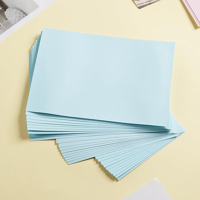 50 Pack Blank Cards Folded Cardstock Thank You Blank Greeting Cards for Invitations, Wedding, Greeting Cards, All Occasion DIY (Light Blue, 4x6)