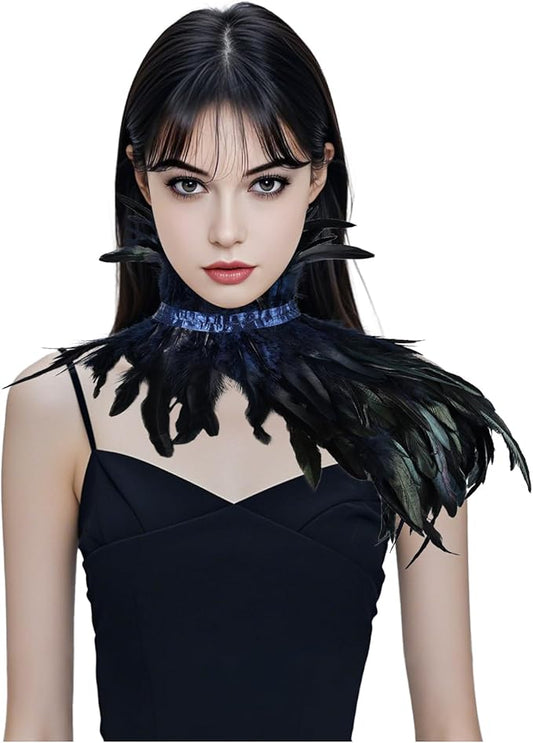 Gothic Natural Feather Shrug Feather Shawl Wrap Cape Victorian Collar for Halloween Cosplay Party Costume Accessories