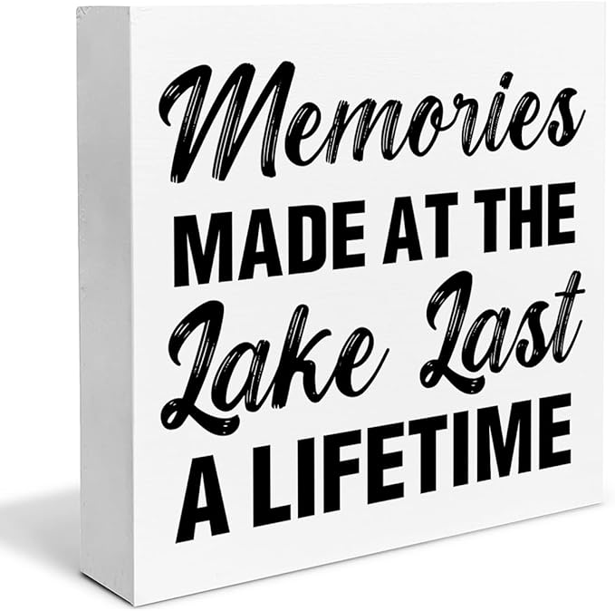 Lake Decor Summer Decorations Lake House Wood Block Sign for Home Desk Table Shelf 5 x 5 Inches