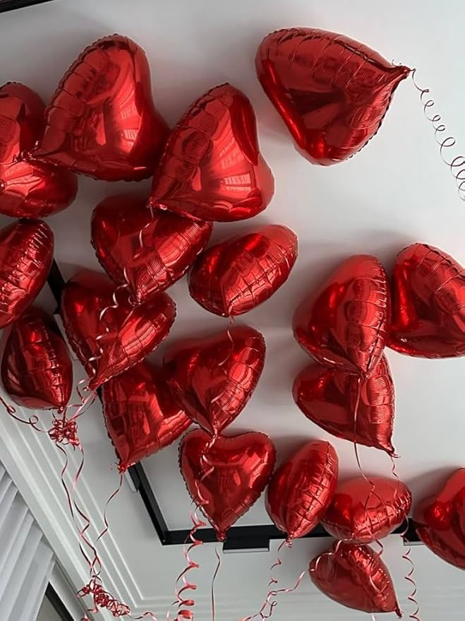Red Heart Balloons, 18 Inch Red Heart Foil Shape Balloon, 12PCS Large Love Foil Helium Romantic Balloons for Birthday Baby Shower Marriage Wedding Bridal Engagement Anniversary Valentines Decoration