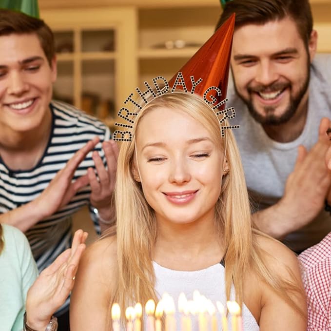 AOPRIE Rhinestone Hairband Birthday Tiara for Women Girls, Happy Birthday Princess Crown, Gold Black