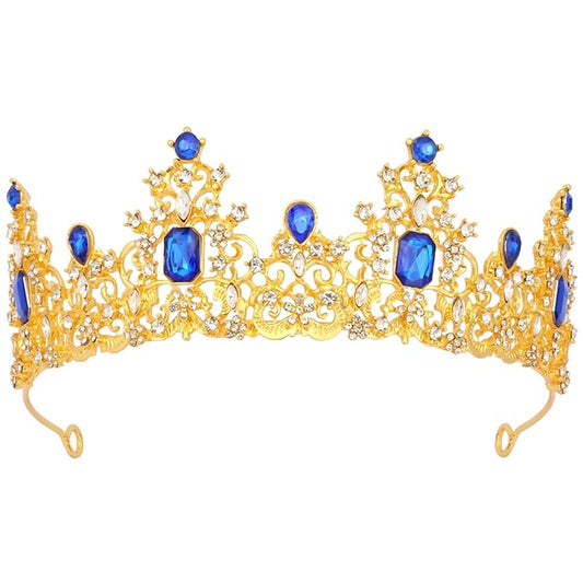 Didder Royal Blue Gold Princess Crown Birthday Tiara Prom Queen Tiaras and Crowns for Women and Girls Halloween Costume Headpiece Hair Accessories