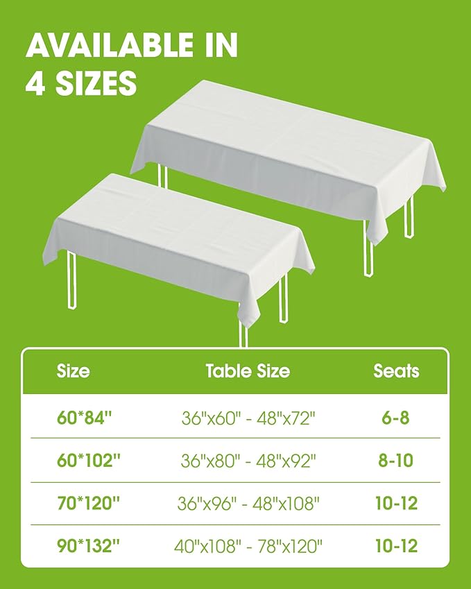 Pureegg Rectangle Table Cloth 60" x 84" – Durable Polyester Tablecloth Offers Reusable & Washable Protection, Ideal for Outdoor Party, Picnic, Wedding, Banquet and Birthday, Ivory