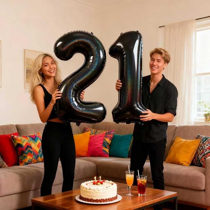 Laser Black Number 21 Balloons 40 Inch Giant Number Black 21 Foil Mylar Balloons 12th or 21st Birthday Anniversary Events Party Decorations