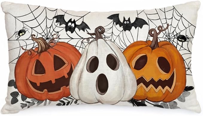 AACORS Halloween Pillow Cover 12X20 Inch Pumpkin Jack-O'-Lanterns Bat Web Decoration Holiday Farmhouse Pillow Case Decor for Home Sofa Couch AA306-12