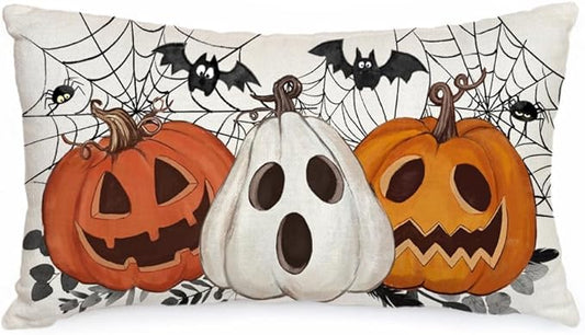 AACORS Halloween Pillow Cover 12X20 Inch Pumpkin Jack-O'-Lanterns Bat Web Decoration Holiday Farmhouse Pillow Case Decor for Home Sofa Couch AA306-12