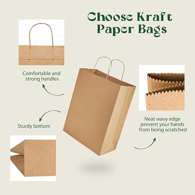 MESHA Gift Paper Bags 9000 PACK 10X5X13 Brown Large Shopping Kraft Bags Bulk with Handles Reusable for Business,Grocery,Birthday,Wedding,Kids Party,Favors