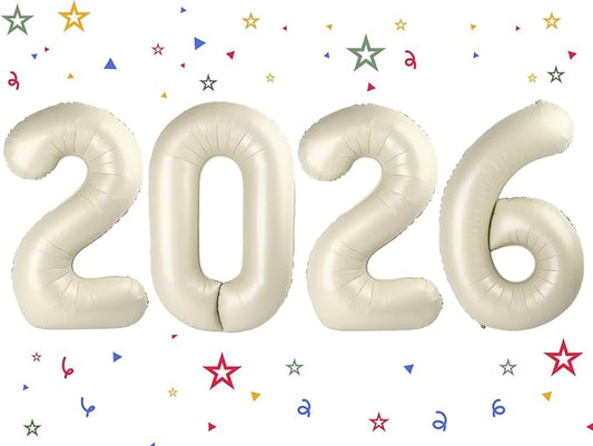 2026 Balloon - Cream Birthday Number Balloons, 40 Inch Large Foil Balloons for Men Women Boys Girls Cream Themed Birthday Decorations，Number 2026 Balloon