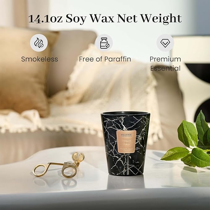 M&SENSE Leather Night Scented Candles for Home, 3 Wick Highly Scented Jar Candle, 14.1 Oz 80H Long Lasting Burning Christmas Candle for Women, Aromatherapy Candles for Holiday Christmas Gift
