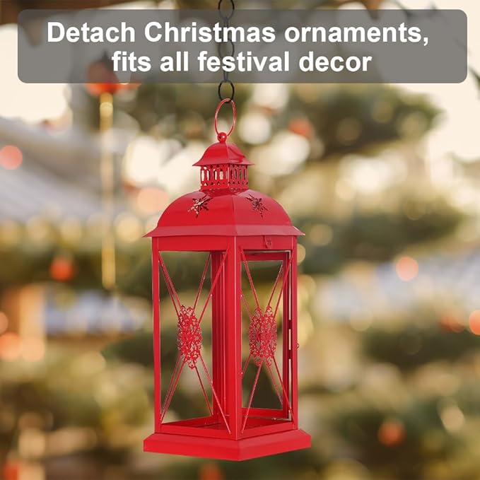 DECORKEY Christmas Decorations, 18” Metal Christmas Lantern with LED Candle and Floral Accents for Home Decor, Decorative Hanging Candle Holder Indoor Outdoor for Table Centerpieces, Porch, Patio