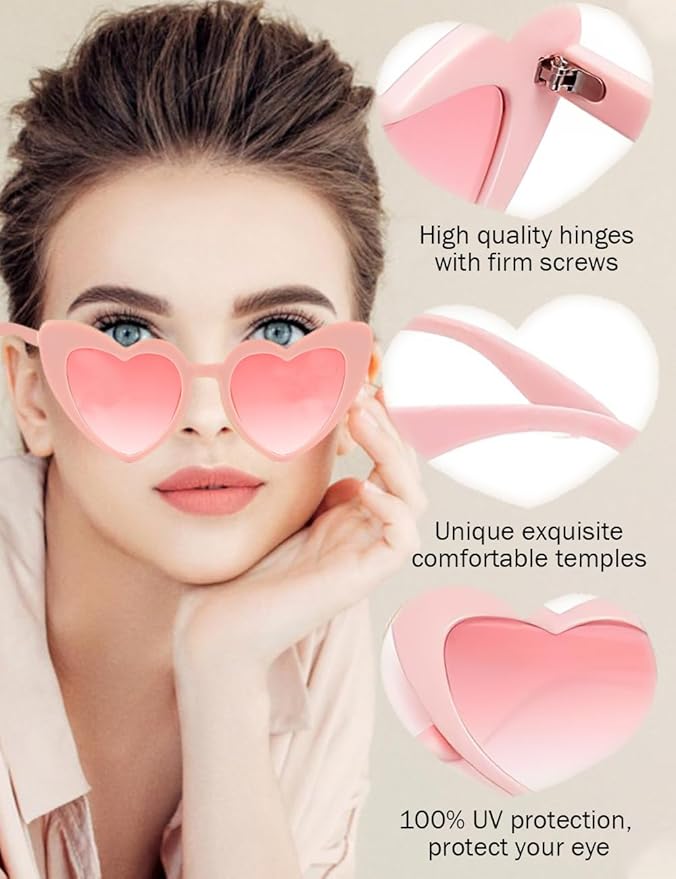 8 Pack Heart Sunglasses Vintage Cat Eye Heart Glasses Retro Bachelorette Bride Sunglasses Bulk for Women