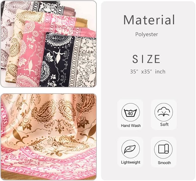 4Pcs Silk Head Scarves for Women Satin Hair Scarf 35”Large Square Bandana Silk Like Neck Scarf Shawl