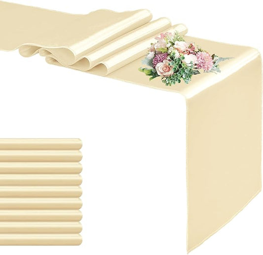 10 Pack Satin Table Runner 12 x 108 Inch Long,Satin Silk Table Runner for Wedding,Birthday Party and Banquet Decoration,Champagne