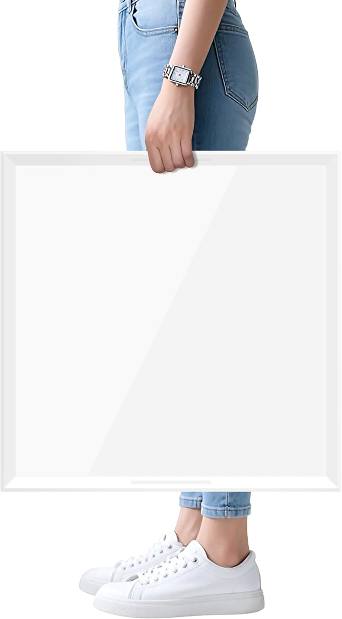 Glossy White Acrylic Serving Tray with Handles-Butler Trays for Coffee Table, Snacks,Breakfast in Bed, Kitchen Countertop,Vanity,Makeup Organizer,Ottoman (White, 20x20 Inch)