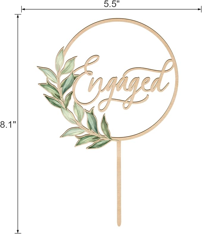 Engaged Cake Topper in Wood Greeny Engagement Cake Topper Decoration