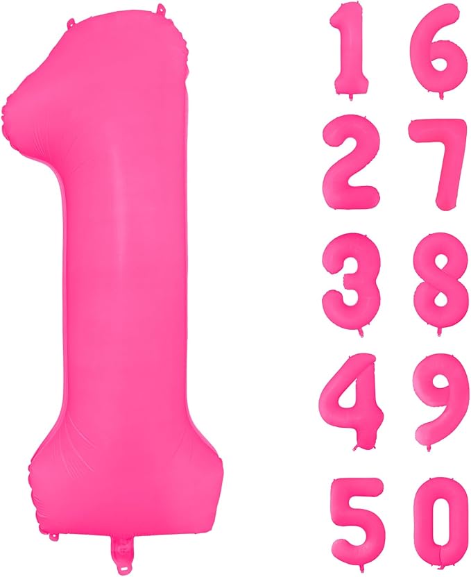 Fluorescent Rose Red Number Balloon 40 inch Giant Foil Helium Balloons Pink Number 1 Balloon for 1st Birthday Party Decorations
