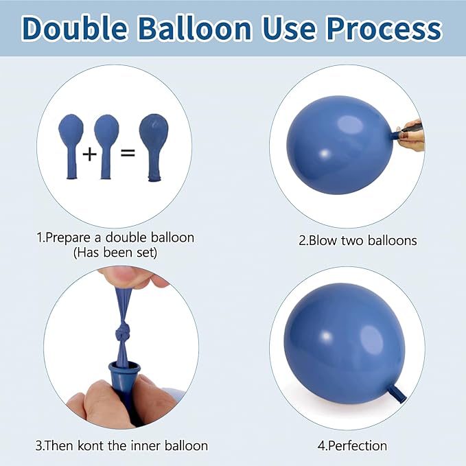 Dusty Blue Balloons Arch Kit, Double Stuffed Dark Blue Balloons Denim Light Pastel Blue Balloon Garland for Birthday Wedding Baptism Graduation Gender Reveal Party Decoration