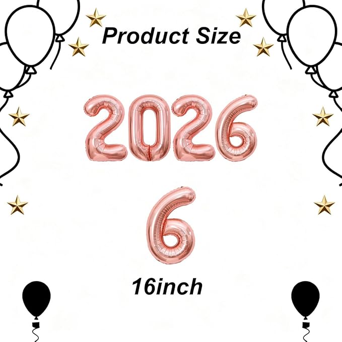Rose Gold 2026 Balloons New Years Balloons 2026 Balloon Nnumbers for Happy New Year Decorations 2026 Signs Graduation Anniversary Balloons Decor