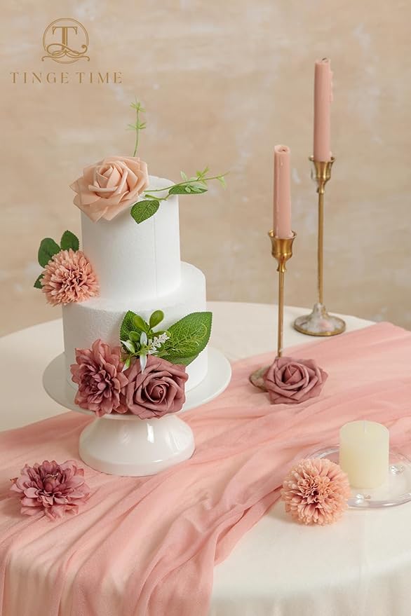 TINGE TIME Dusty Pink Flowers, Dusty Rose Fake Flower Leaf with Stems for DIY Wedding Bouquets Table Centerpieces Baby Shower Home Party Floral Arrangements Decorations