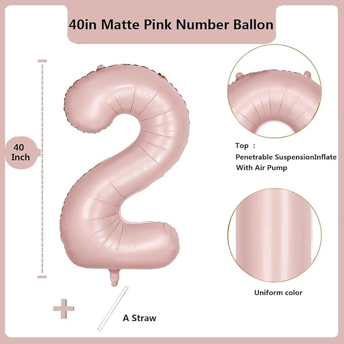 40 inch Pink Number Balloon Light Pink 2 Balloon Number 2 Balloon for 2nd Birthday Party Decorations