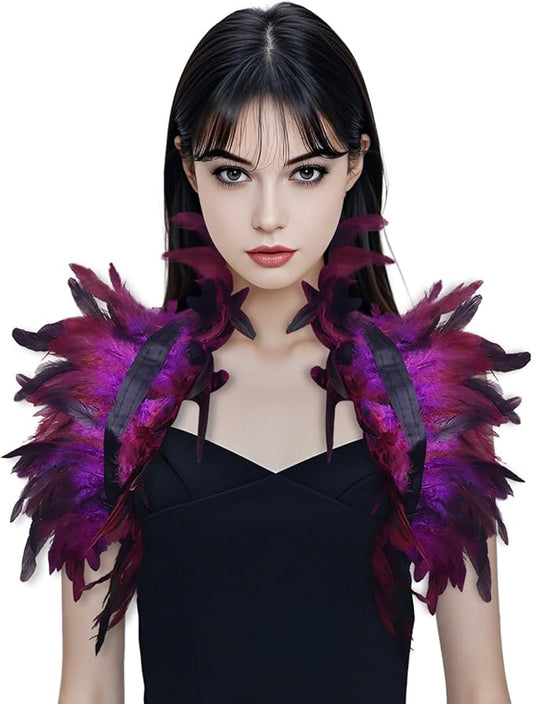 Gothic Natural Feather Shrug Feather Shawl Wrap Cape Victorian Collar for Halloween Cosplay Party Costume Accessories