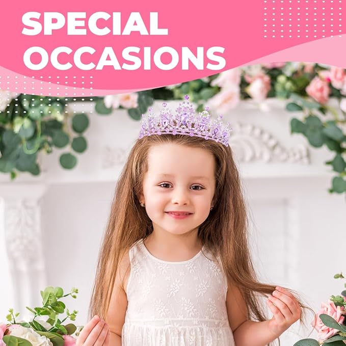 Birthday Tiara Crown with Sash for Women, Headband Hair Accessories for Wedding Party Costume Purple