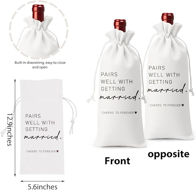 Married Wine Bag Married Gifts for Couples Mr Mrs Marriage Honeymoon Gift Wedding Party Decorations Getting Engaged Wine Bottle Bag Champagne Bottle Wraps Bags （White）