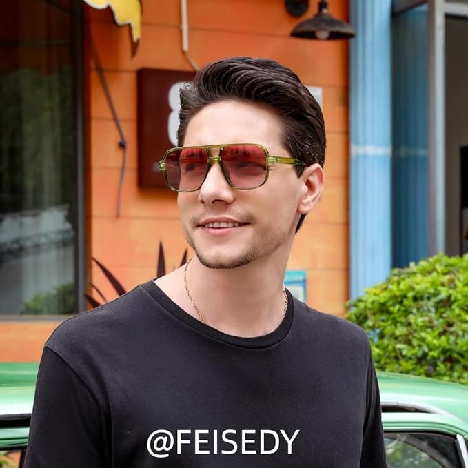 FEISEDY Retro Square Aviator Sunglasses Women Men 70s Vintage Trendy Plastic Frame Sun Glasses B4158