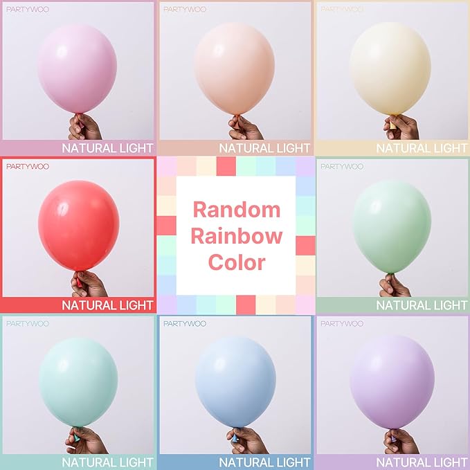 PartyWoo Pastel Balloons 100 pcs 12 Inch Pastel Rainbow Color Spring Latex Helium Balloons for Graduation Baby Shower Gender Reveal Easter Birthday Party Decorations