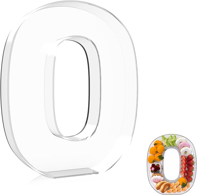 13.8" Extra Large Acrylic Letter Charcuterie Board Box, Reusable Fillable Letter Cake Candy Dish Display Serving Tray for Birthday Anniversary Party Decoration (O)