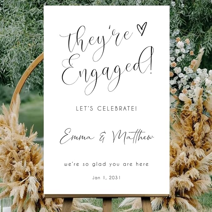 Personalized Engagement Welcome Sign – Minimalist Engagement Party Yard Sign – We’re Engaged Signs – Engagement Party Decorations for Couple - She Said Yes! (Version 2)